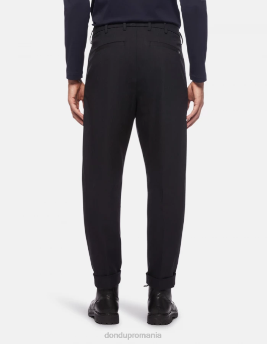 bărbați pantaloni oscar morcov din amestec de lână V84D759 îmbrăcăminte albastru marin DONDUP