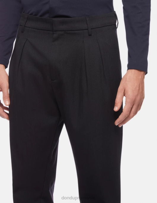 bărbați pantaloni oscar morcov din amestec de lână V84D759 îmbrăcăminte albastru marin DONDUP