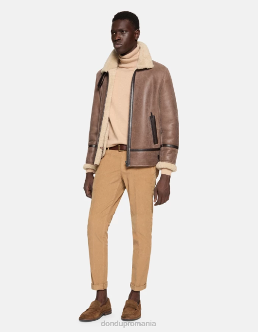 bărbați pantaloni slim din catifea gaubert V84D763 îmbrăcăminte nisip DONDUP