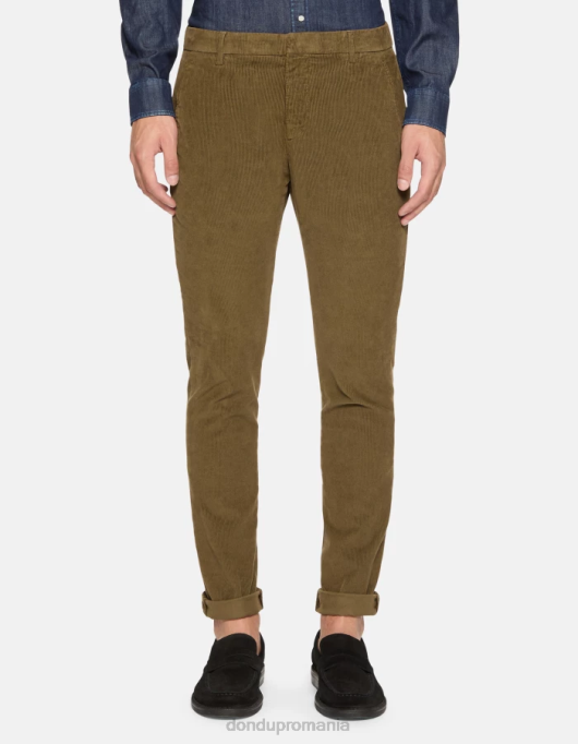 bărbați pantaloni slim din catifea gaubert V84D765 îmbrăcăminte verde armată DONDUP