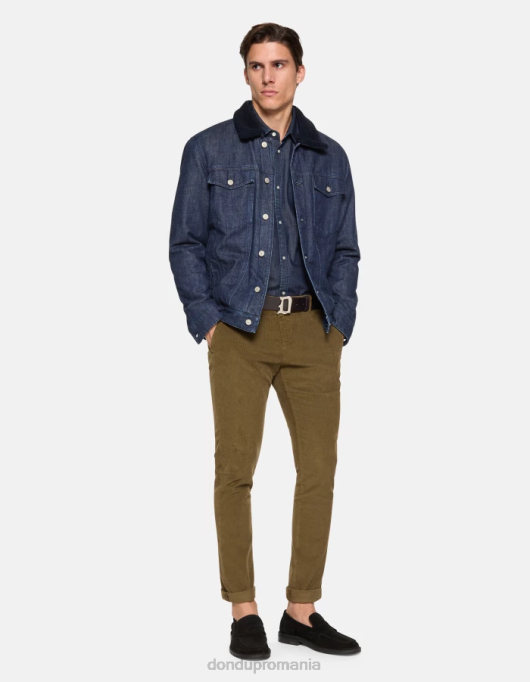 bărbați pantaloni slim din catifea gaubert V84D765 îmbrăcăminte verde armată DONDUP