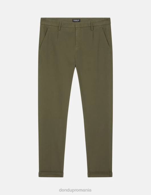 bărbați pantaloni slim-fit din bumbac gaubert cu darts V84D723 îmbrăcăminte verde salvie DONDUP