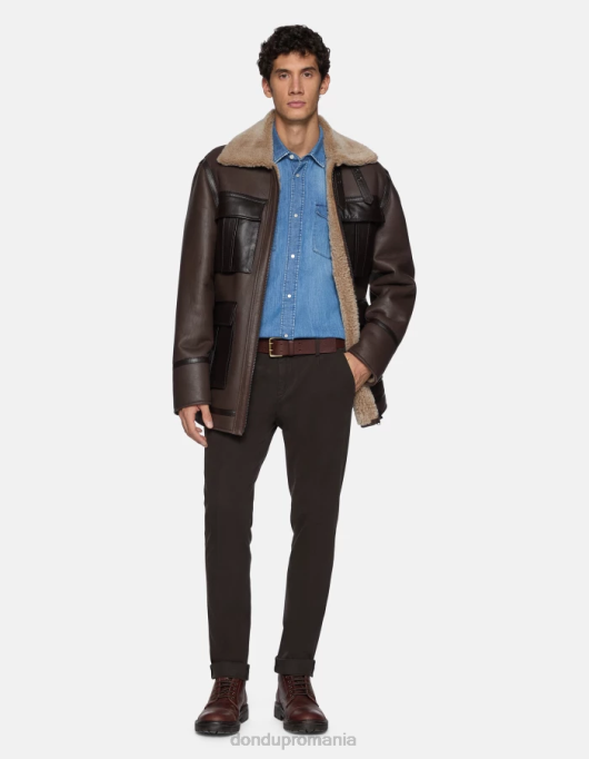 bărbați pantaloni slim-fit din bumbac gaubert cu darts V84D724 îmbrăcăminte castoro DONDUP
