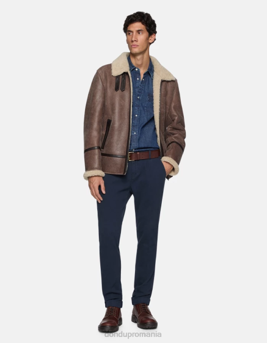bărbați pantaloni slim-fit din bumbac gaubert cu darts V84D725 îmbrăcăminte albastru marin DONDUP