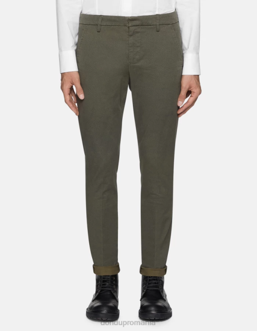 bărbați pantaloni slim-fit gaubert din bumbac imprimat V84D781 îmbrăcăminte verde salvie DONDUP
