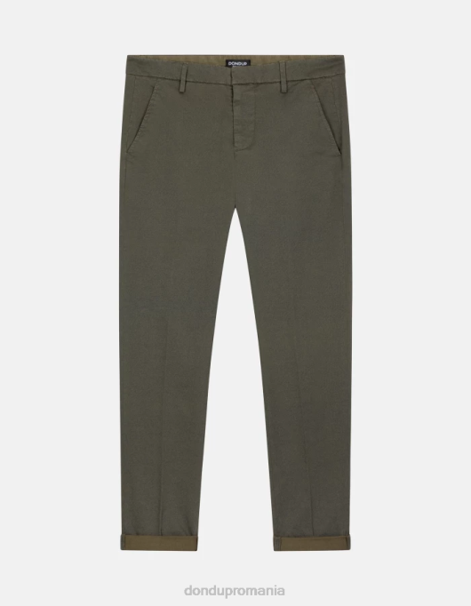 bărbați pantaloni slim-fit gaubert din bumbac imprimat V84D781 îmbrăcăminte verde salvie DONDUP