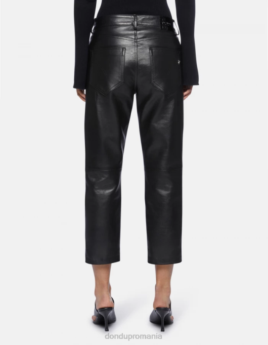 femei pantaloni largi din piele nappa koons V84D115 îmbrăcăminte negru DONDUP