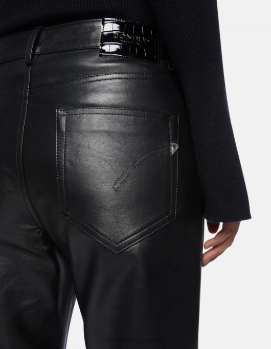 femei pantaloni largi din piele nappa koons V84D115 îmbrăcăminte negru DONDUP
