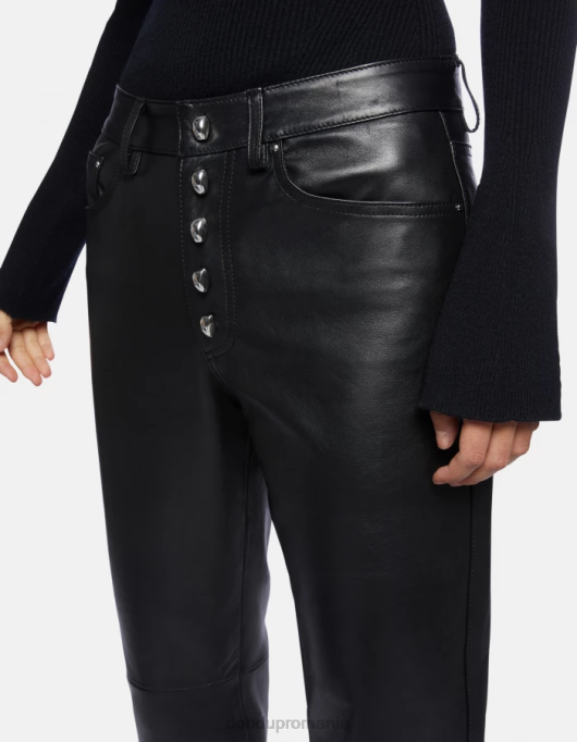 femei pantaloni largi din piele nappa koons V84D115 îmbrăcăminte negru DONDUP