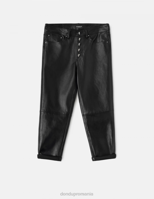 femei pantaloni largi din piele nappa koons V84D115 îmbrăcăminte negru DONDUP