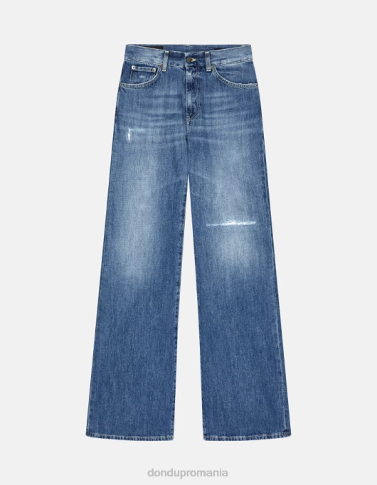 femei blugi din denim rigid cu picioare largi chihlimbar V84D69 îmbrăcăminte albastru DONDUP