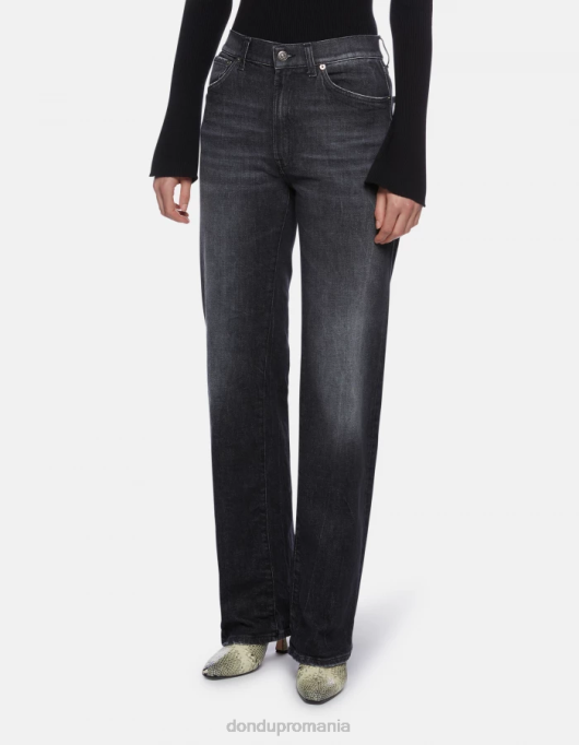 femei blugi din denim stretch cu picioare largi mabel V84D104 îmbrăcăminte negru DONDUP