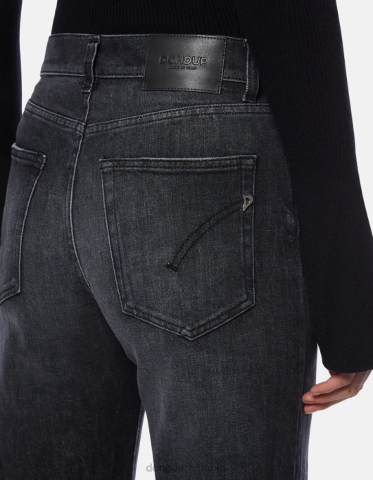 femei blugi din denim stretch cu picioare largi mabel V84D104 îmbrăcăminte negru DONDUP