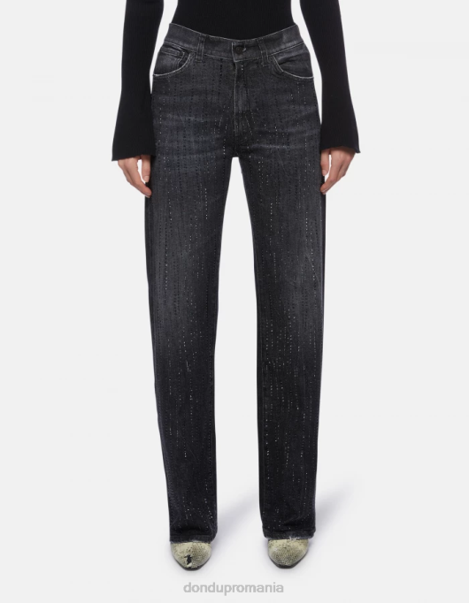 femei blugi din denim stretch cu picioare largi mabel V84D92 îmbrăcăminte negru DONDUP