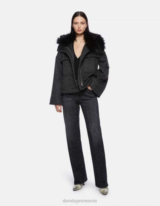 femei blugi din denim stretch cu picioare largi mabel V84D92 îmbrăcăminte negru DONDUP