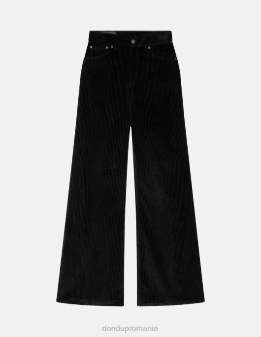 femei pantaloni largi din catifea chihlimbar V84D46 îmbrăcăminte negru DONDUP