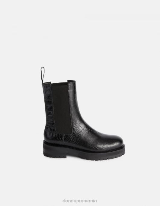 femei cizme beatle din piele cu efect de imprimeu crocodil V84D460 încălţăminte negru DONDUP