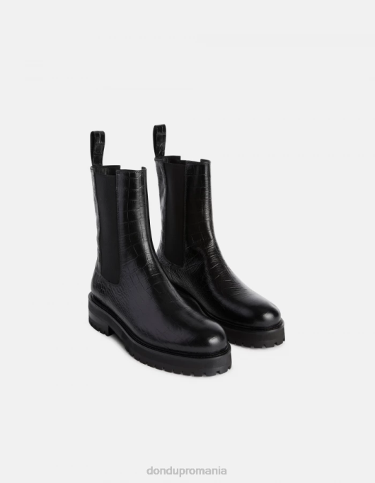 femei cizme beatle din piele cu efect de imprimeu crocodil V84D460 încălţăminte negru DONDUP