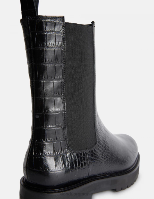 femei cizme beatle din piele cu efect de imprimeu crocodil V84D460 încălţăminte negru DONDUP
