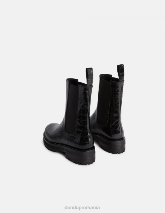 femei cizme beatle din piele cu efect de imprimeu crocodil V84D460 încălţăminte negru DONDUP