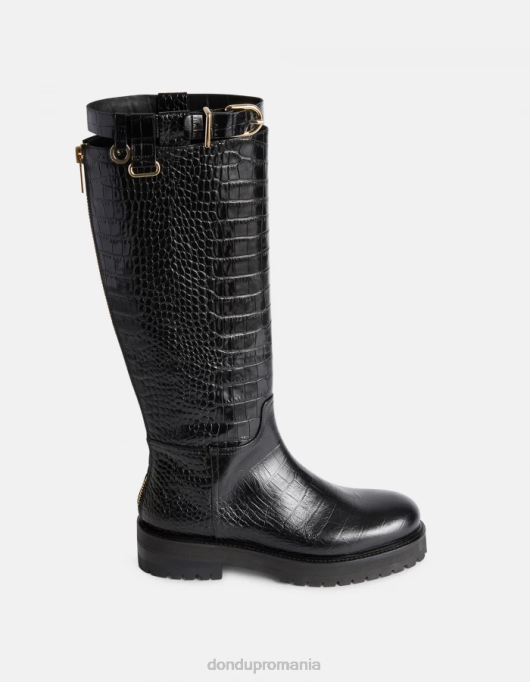 femei cizme din piele cu efect de imprimeu crocodil V84D457 încălţăminte negru DONDUP