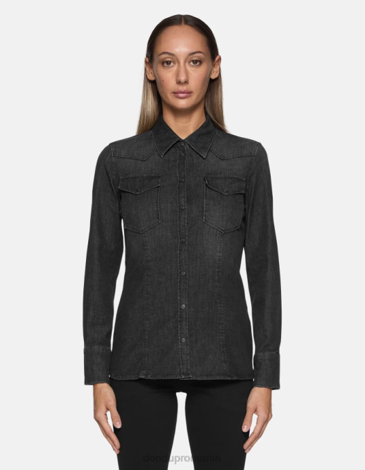 femei cămașă din denim slim-fit V84D250 îmbrăcăminte negru DONDUP
