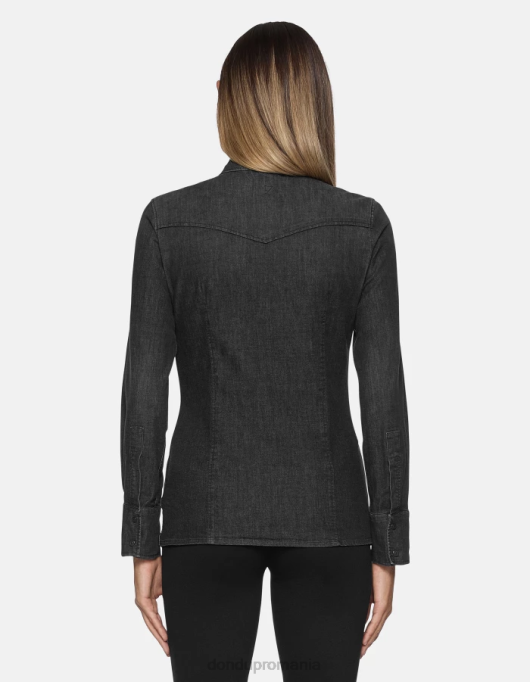femei cămașă din denim slim-fit V84D250 îmbrăcăminte negru DONDUP