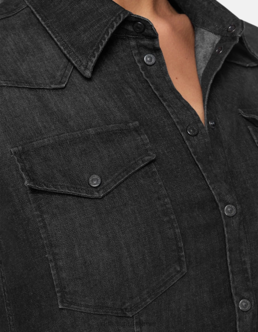 femei cămașă din denim slim-fit V84D250 îmbrăcăminte negru DONDUP