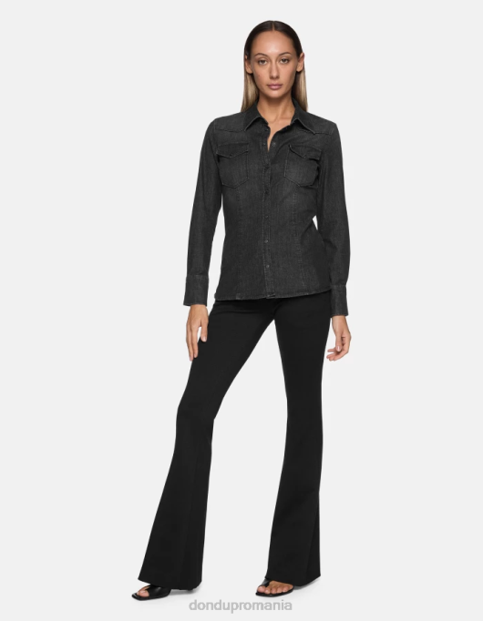 femei cămașă din denim slim-fit V84D250 îmbrăcăminte negru DONDUP