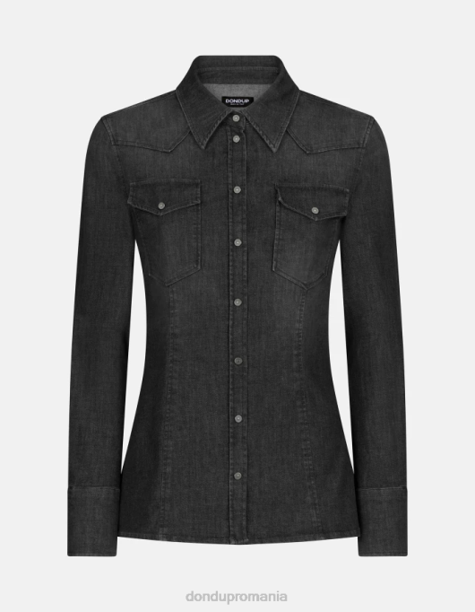 femei cămașă din denim slim-fit V84D250 îmbrăcăminte negru DONDUP