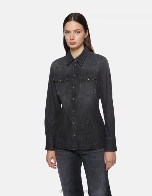 femei cămașă din denim slim-fit V84D251 îmbrăcăminte negru DONDUP
