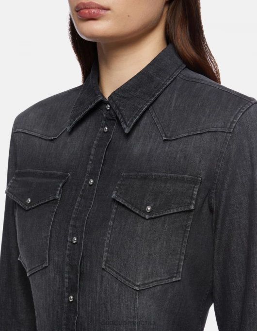 femei cămașă din denim slim-fit V84D251 îmbrăcăminte negru DONDUP