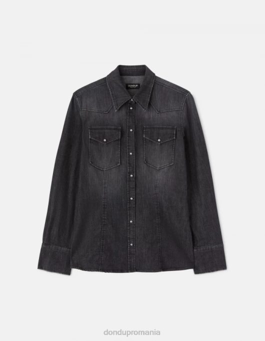femei cămașă din denim slim-fit V84D251 îmbrăcăminte negru DONDUP