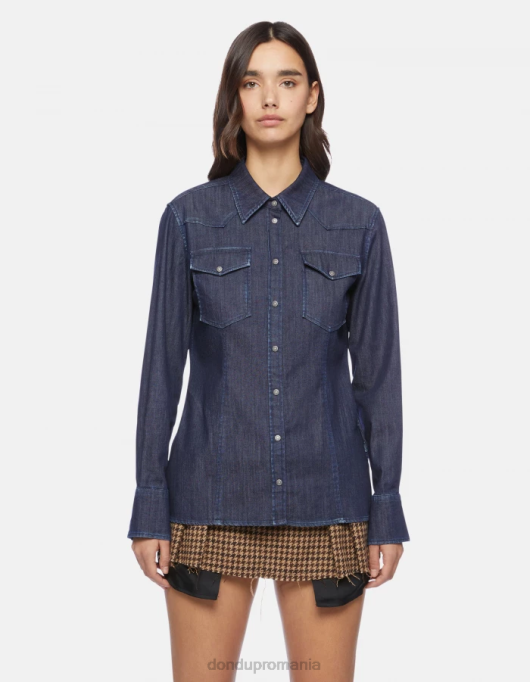 femei cămașă din denim slim-fit V84D256 îmbrăcăminte albastru DONDUP