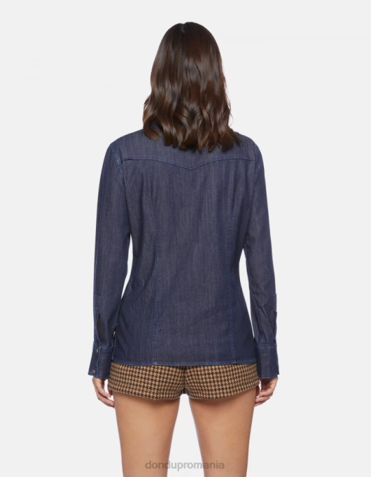 femei cămașă din denim slim-fit V84D256 îmbrăcăminte albastru DONDUP