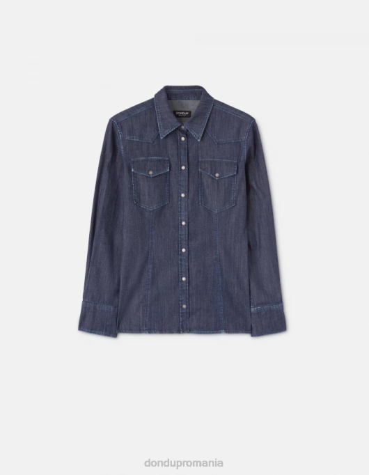femei cămașă din denim slim-fit V84D256 îmbrăcăminte albastru DONDUP
