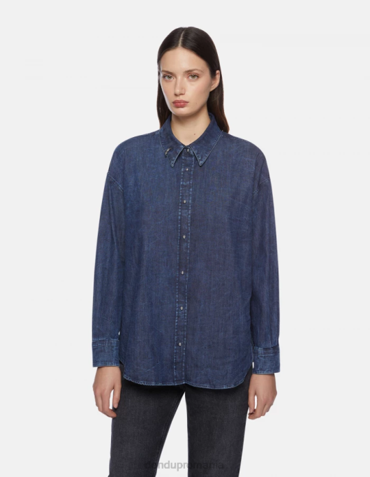 femei cămașă din denim supradimensionată V84D252 îmbrăcăminte albastru DONDUP