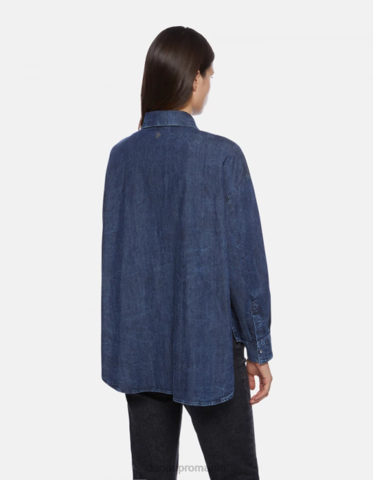 femei cămașă din denim supradimensionată V84D252 îmbrăcăminte albastru DONDUP