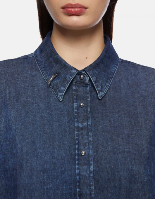 femei cămașă din denim supradimensionată V84D252 îmbrăcăminte albastru DONDUP
