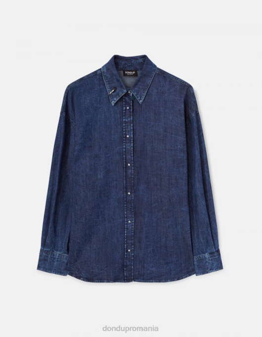 femei cămașă din denim supradimensionată V84D252 îmbrăcăminte albastru DONDUP
