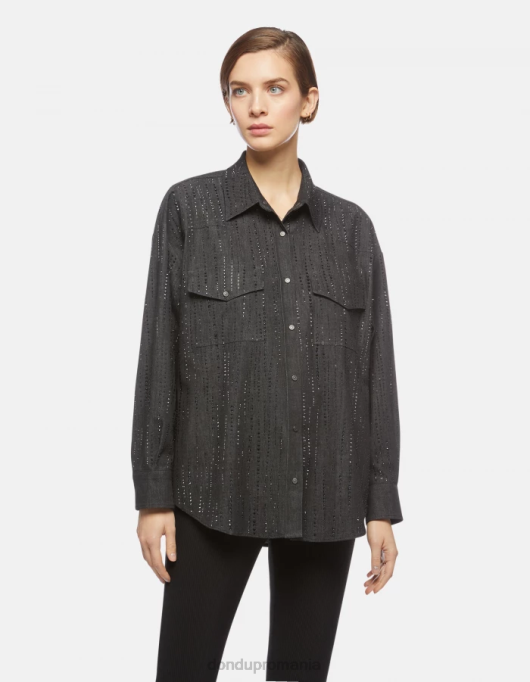 femei cămașă din denim supradimensionată V84D257 îmbrăcăminte negru DONDUP
