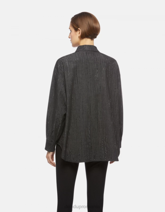 femei cămașă din denim supradimensionată V84D257 îmbrăcăminte negru DONDUP