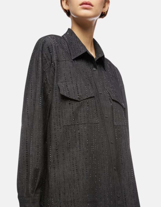 femei cămașă din denim supradimensionată V84D257 îmbrăcăminte negru DONDUP