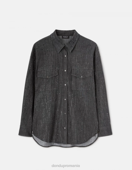 femei cămașă din denim supradimensionată V84D257 îmbrăcăminte negru DONDUP