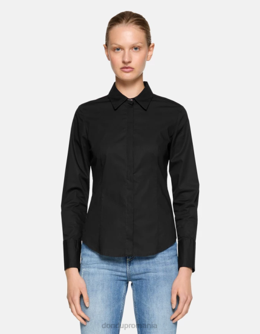 femei cămașă slim-fit din poplin V84D244 îmbrăcăminte negru DONDUP