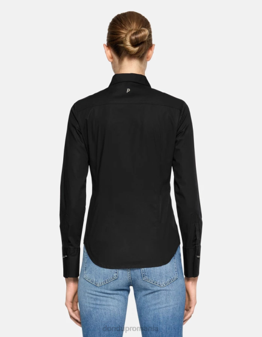 femei cămașă slim-fit din poplin V84D244 îmbrăcăminte negru DONDUP