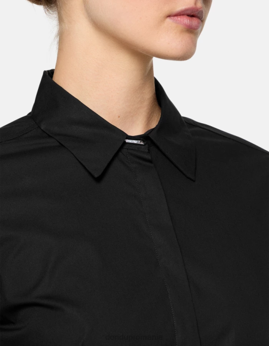 femei cămașă slim-fit din poplin V84D244 îmbrăcăminte negru DONDUP