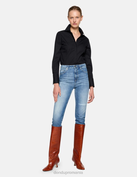 femei cămașă slim-fit din poplin V84D244 îmbrăcăminte negru DONDUP
