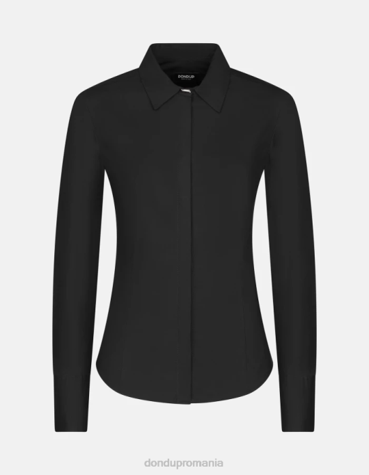 femei cămașă slim-fit din poplin V84D244 îmbrăcăminte negru DONDUP