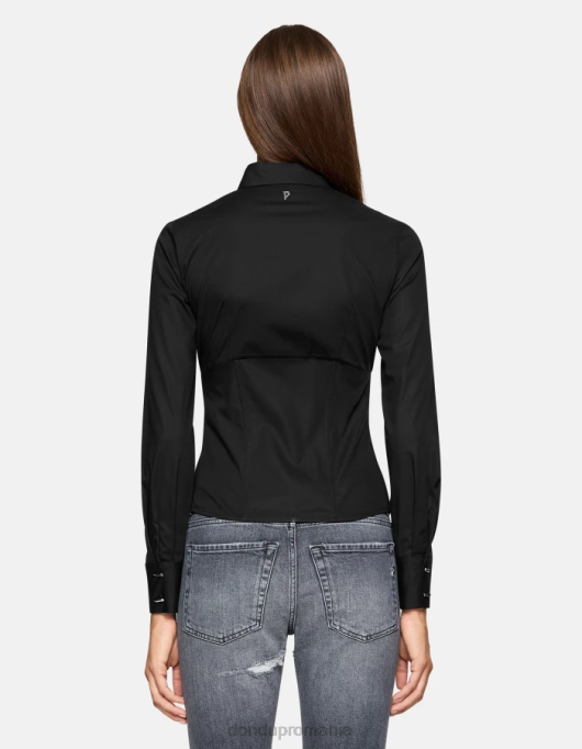 femei cămașă slim-fit din poplin V84D248 îmbrăcăminte negru DONDUP